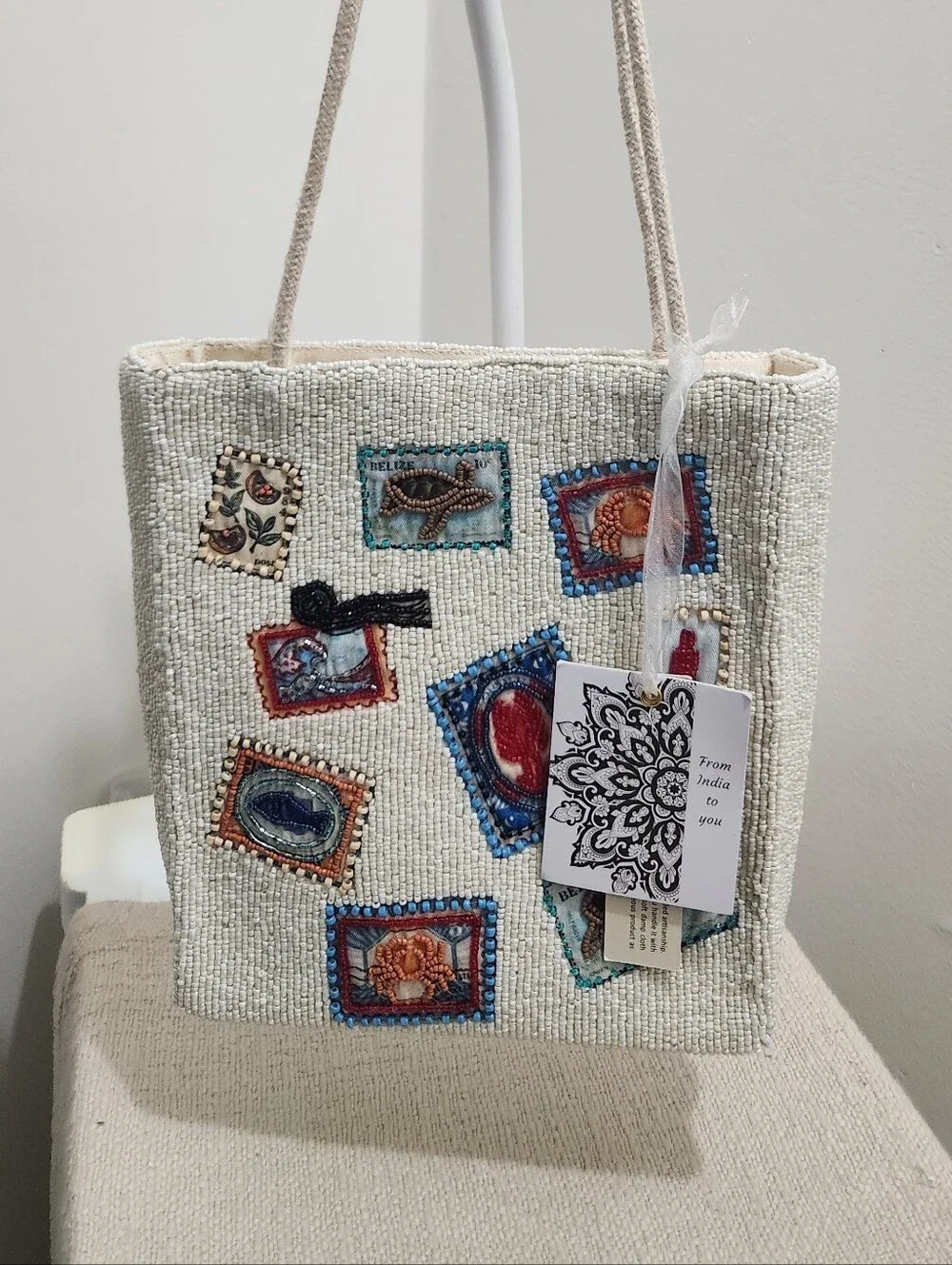 Embellished Cream Beaded Shoulder Bag! - Picture 1 of 8